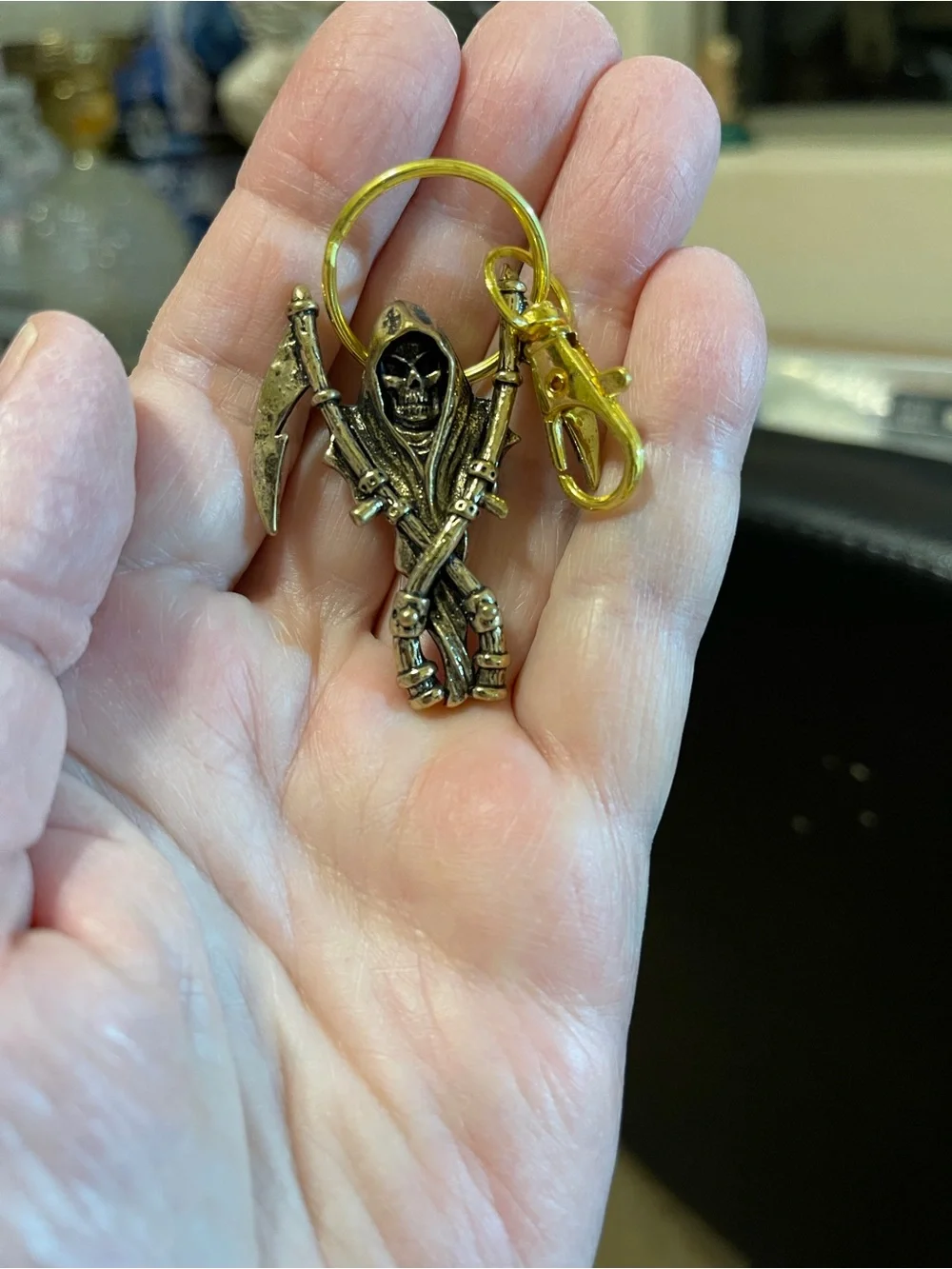 Gold Grim Reaper Keychain - Metallic Skeleton Charm